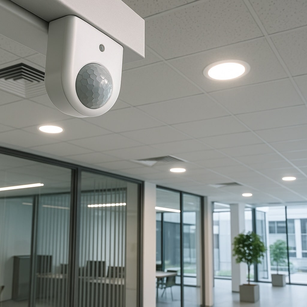 Infrared occupancy sensors controlling energy-efficient lighting in a smart building