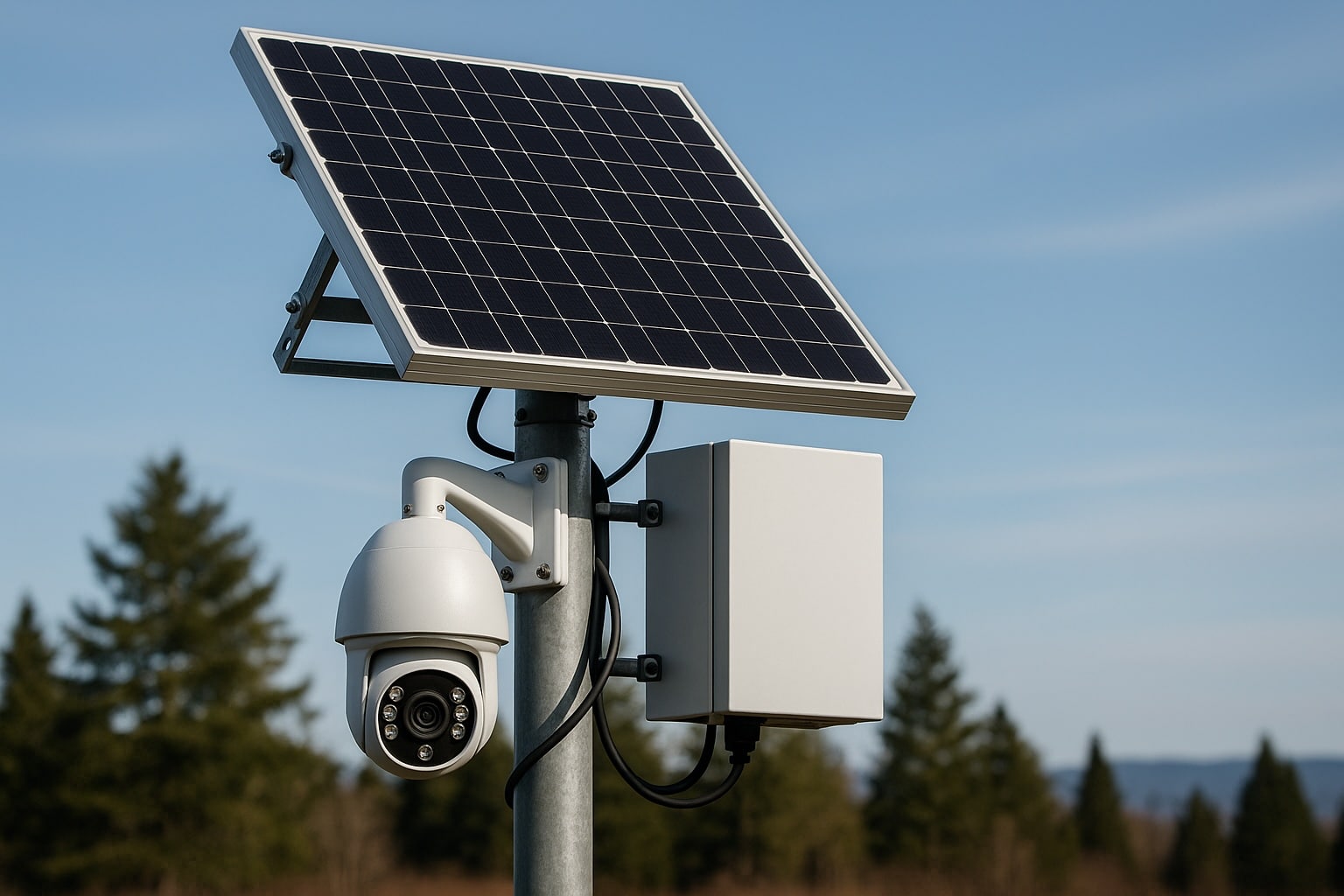 Solar-powered infrared LED security camera providing off-grid, sustainable surveillance