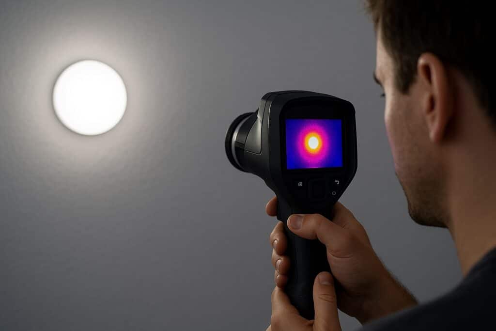 Infrared camera detecting LED light invisible to human eyes