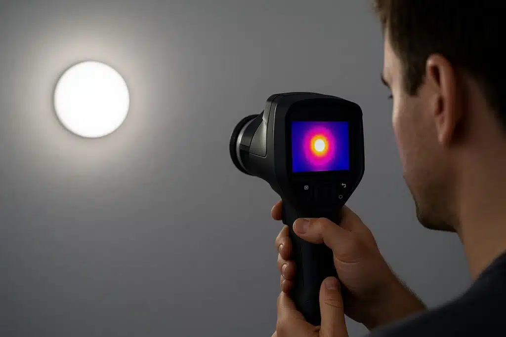 Infrared camera detecting LED light invisible to human eyes