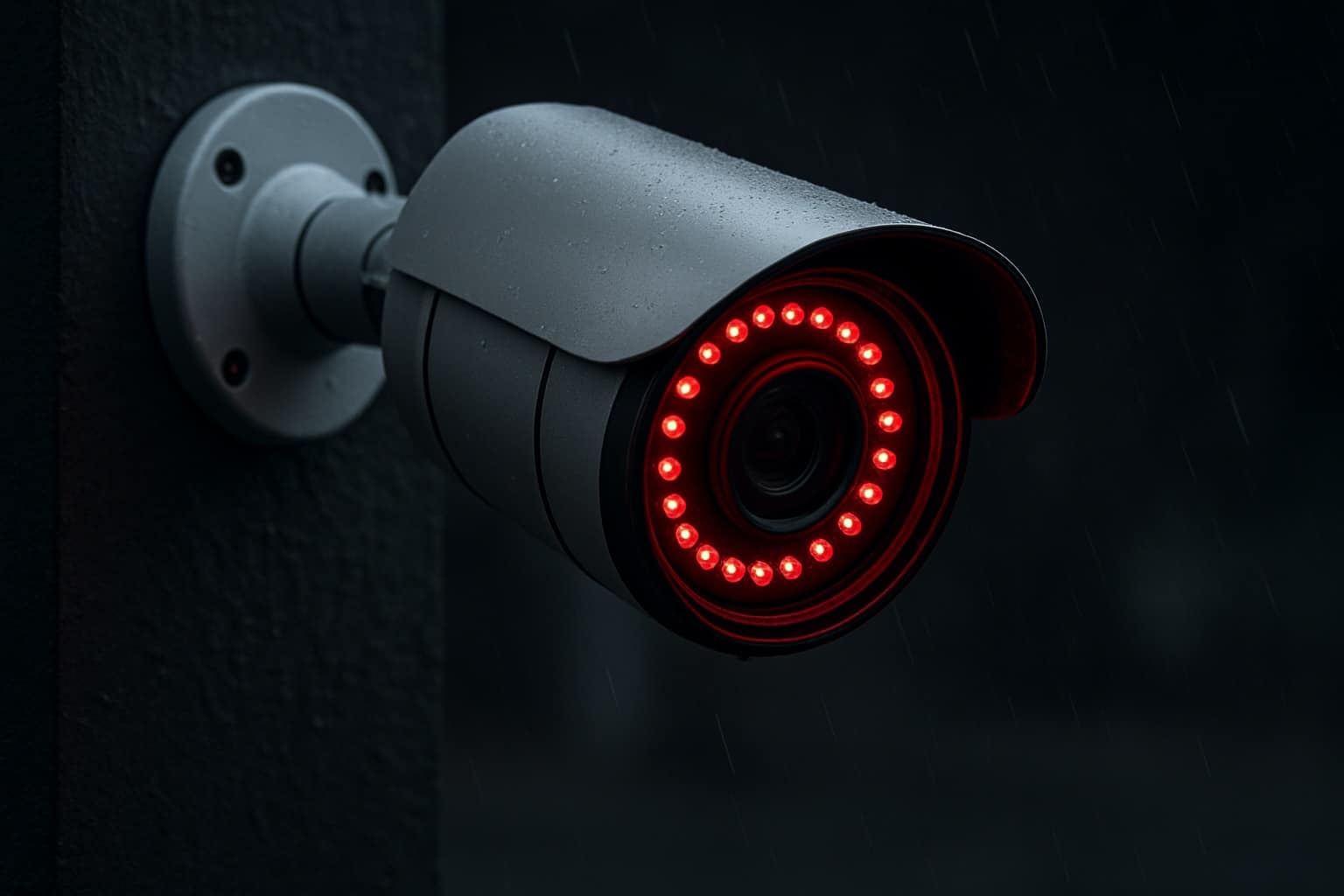 Security camera surrounded by a ring of infrared LEDs, providing night-vision illumination without visible light.